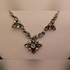 Aurora Crystal Flower Statement Necklace - Silver-Tone